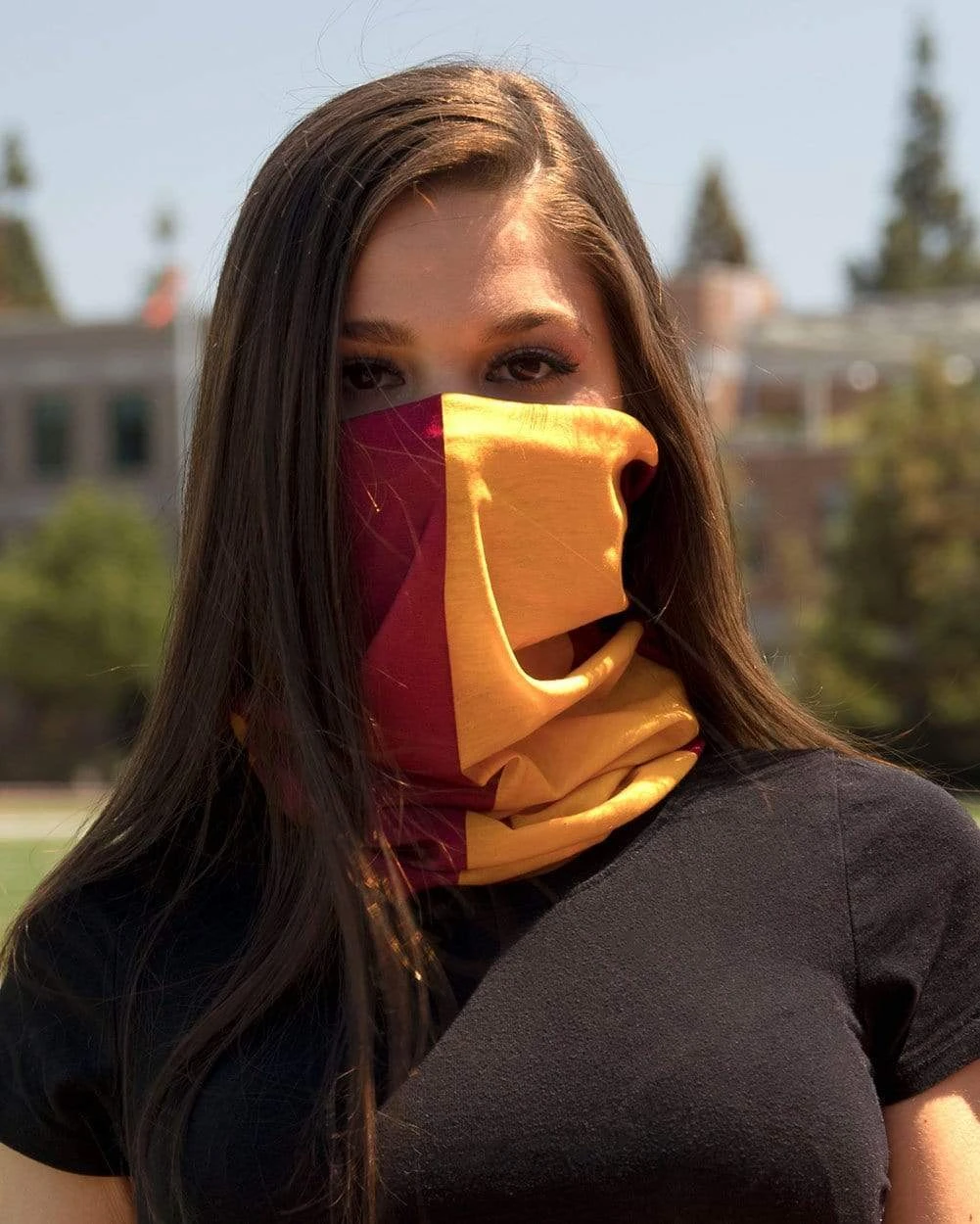 INTO THE AM Masks & Bandanas Cardinal And Yellow Seamless Mask Bandana 4 INTO THE AM Masks & Bandanas Cardinal And Yellow Seamless Mask Bandana