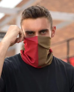 INTO THE AM Scarlet Red And Metallic Gold Seamless Mask Bandana